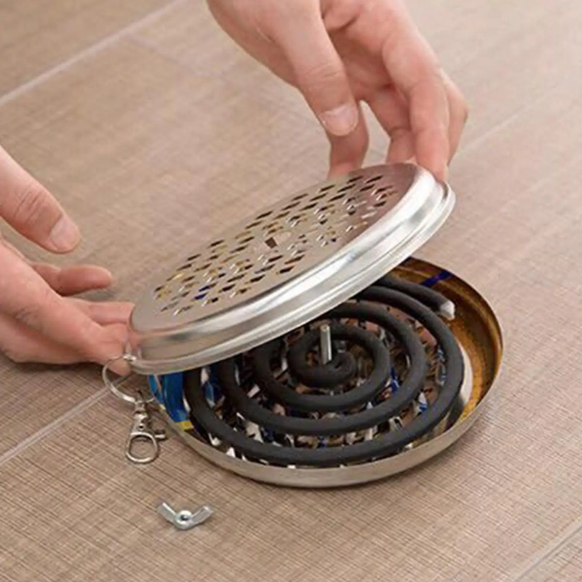 Portable Mosquito Coil Holder Stainless Steel Windproof Cover