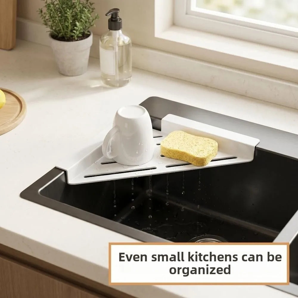 Carbon Steel Sink Corner Rack – Rust-Proof Drain & Sponge Holder