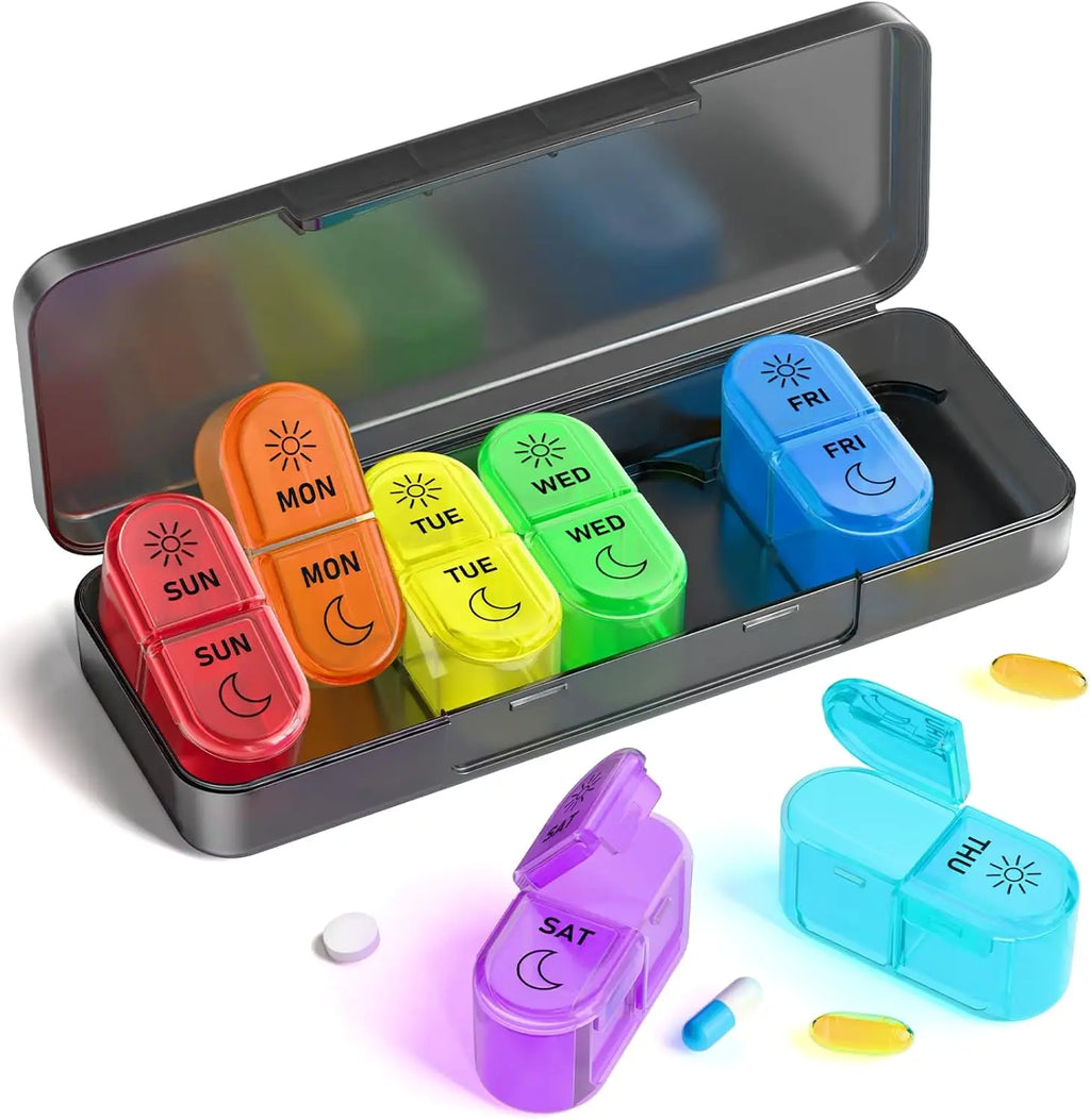 7-Day AM/PM Pill Organizer – 14-Compartment Weekly Pill Box