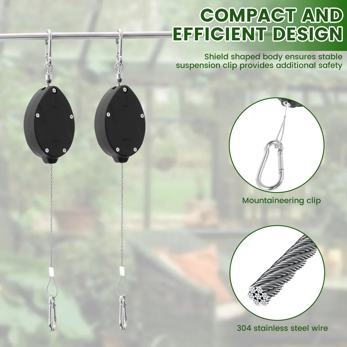 2-Pack Retractable Plant Pulley Hooks – Auto Lock Heavy Duty
