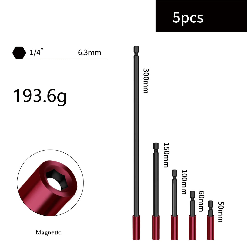 Magnetic Hex Shank Extension Rods 3/5 Pack – 50–300mm Quick Release