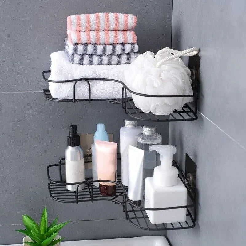 No-Drill Wall Mounted Stainless Steel Corner Shelf & Storage Rack