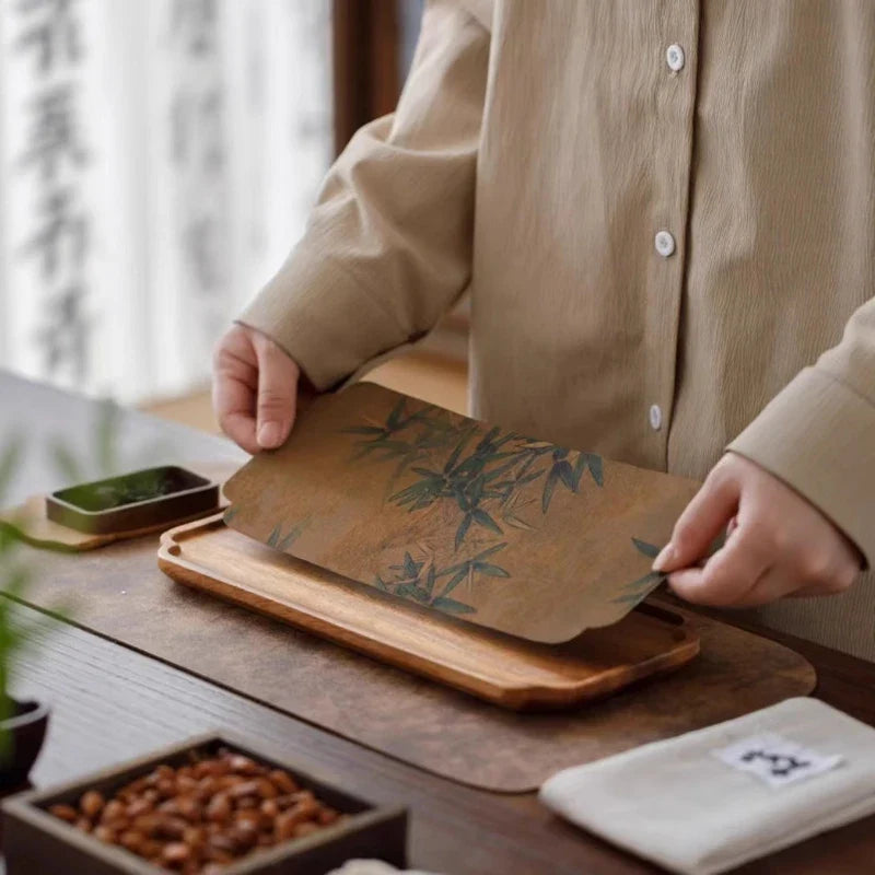 Walnut Tea Tray | Chinese Style Cloud Gauze Tea Mat & Set
