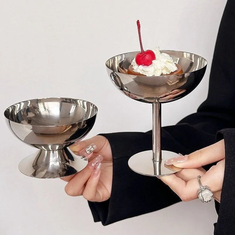 Stainless Steel Goblet Dessert Bowl with Fork – Party Tableware