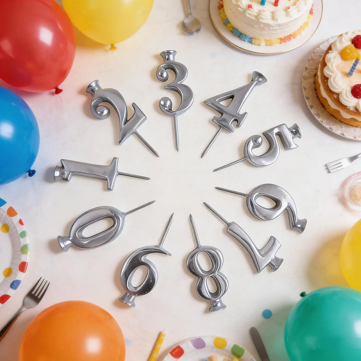 Reusable Number Candle Holders Set | Silver Cake Topper 0–9