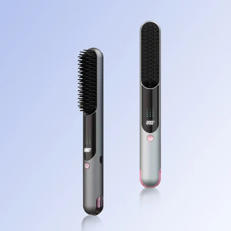 Wireless Negative Ion Hair Brush – Straightener & Curler 2-in-1