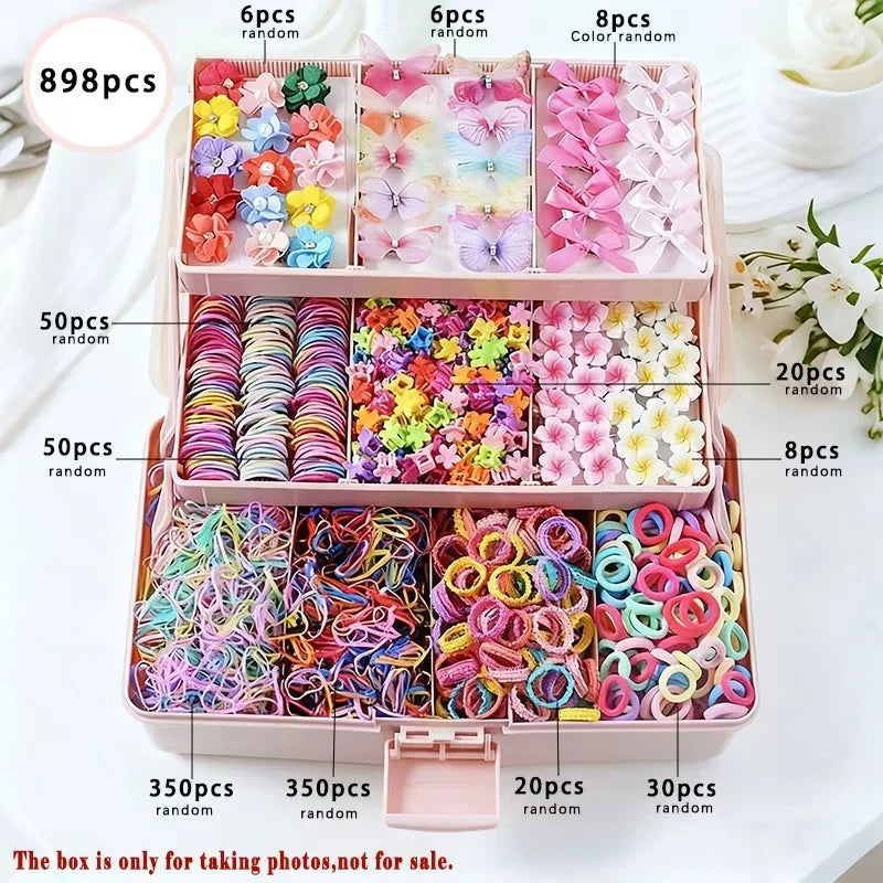 881Pcs Kids Hair Accessories – Clips, Ties & Scrunchies Set
