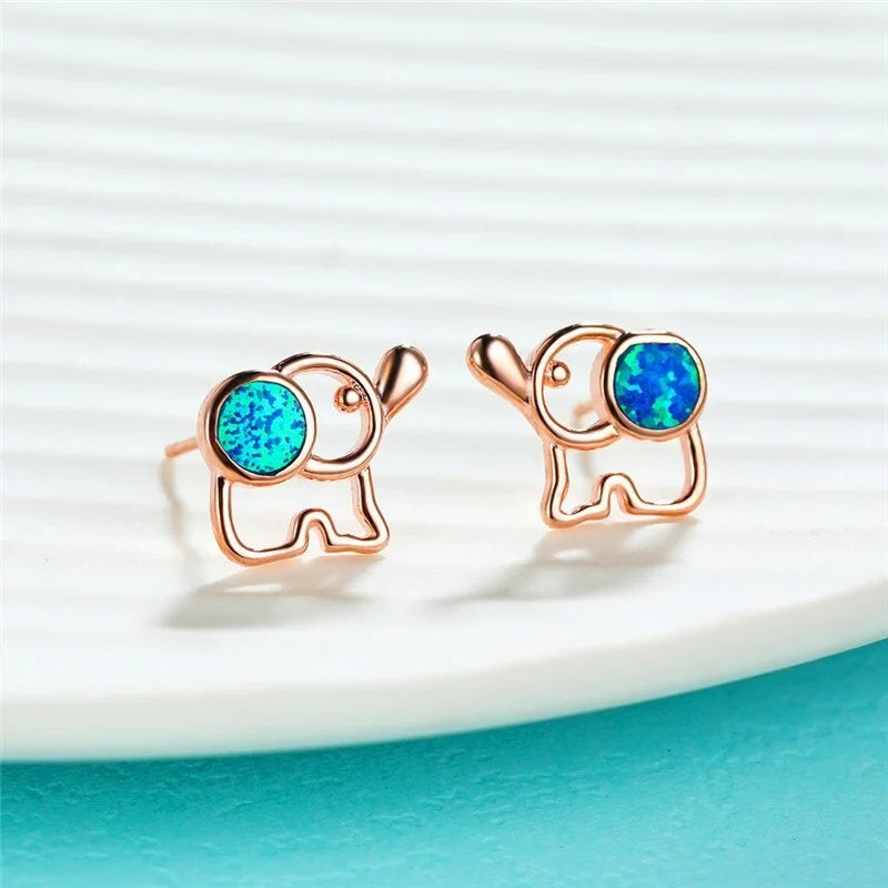 Opal Elephant Stud Earrings – Rose Gold & Silver | Women