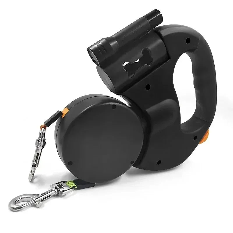 Retractable Double Dog Leash with Flashlight | Walk 2 Dogs