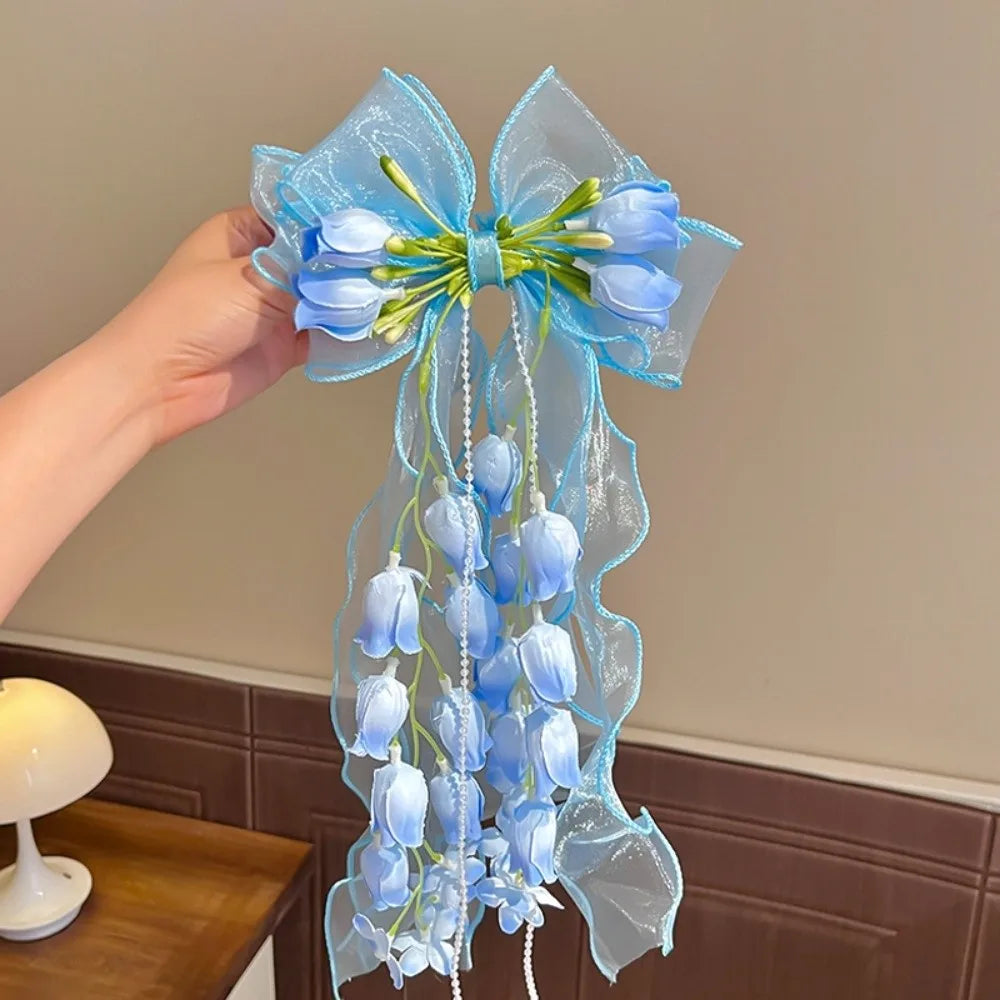 Large Bow Ribbon Hair Clip DIY Tassel Barrette for Girls