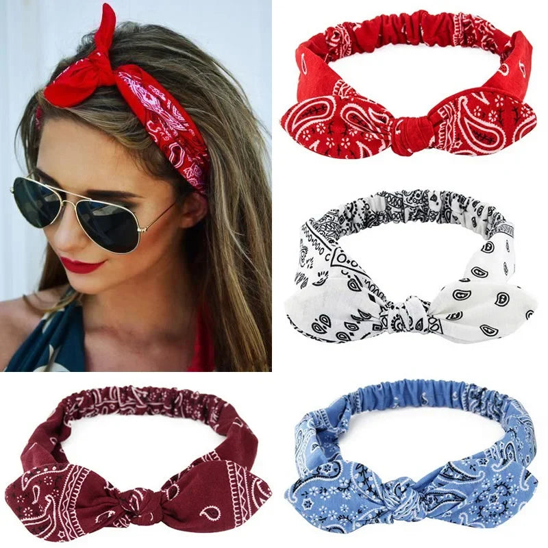 Boho Bow Headband Women – Paisley Elastic Hair Wrap