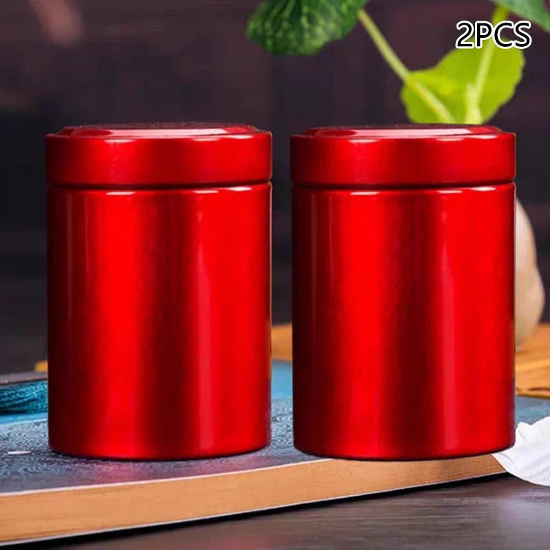 2 Pcs Mini Tinplate Tea Tin Cans – Airtight Sealed Storage Jars