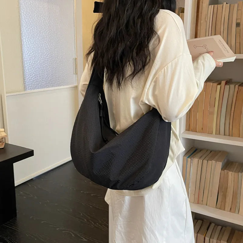 Large Canvas Crossbody Dumpling Bag – Casual Sport Hobo Bag