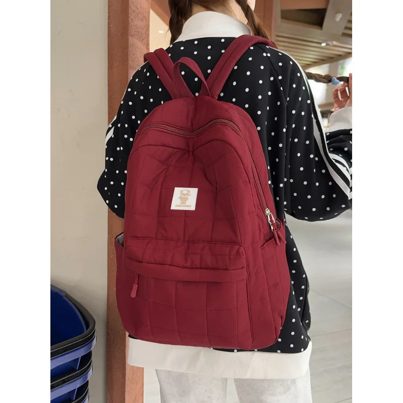 Korean Minimalist Flannel Backpack – Unisex Casual Daypack