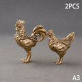 Solid Brass Rooster & Hen Miniature Statue Desk Ornament