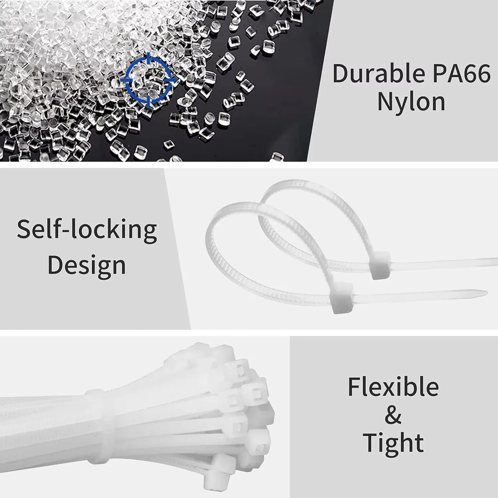 White Nylon Zip Ties 4x150mm 100pcs – Self-Locking Cable Ties