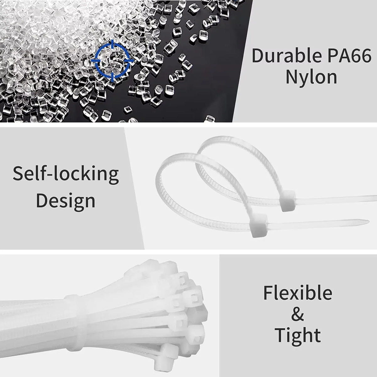 White Nylon Zip Ties 4x150mm 100pcs – Self-Locking Cable Ties