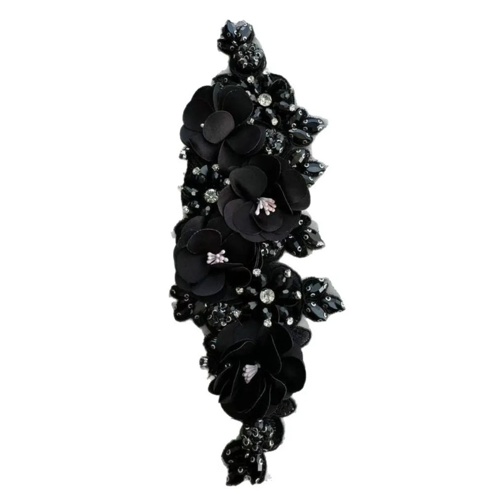 3D Rhinestone Beaded Lace Applique – Sew-On Crystal Patch