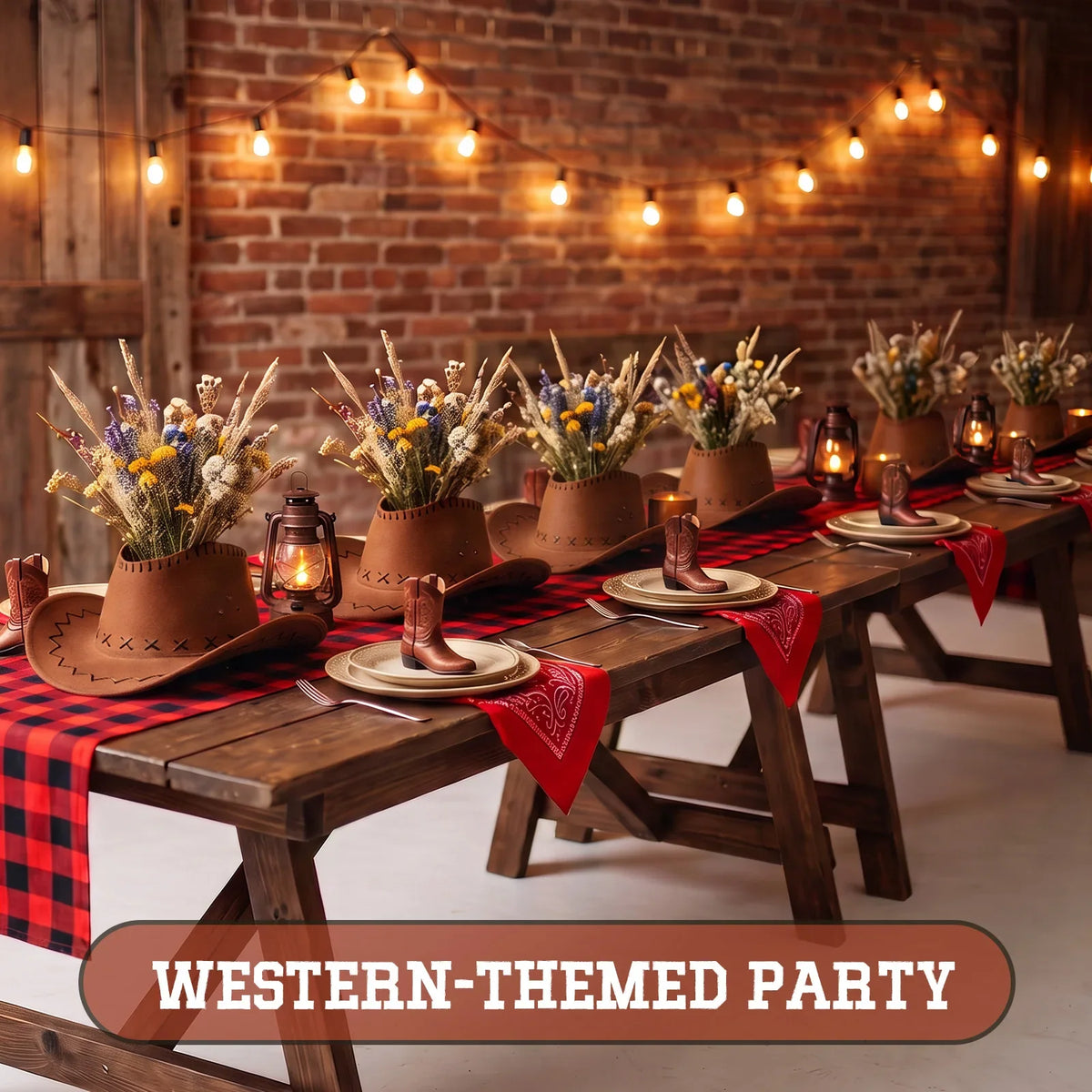 6Pcs Western Cowboy Hat Flower Vase Party Centerpiece Set