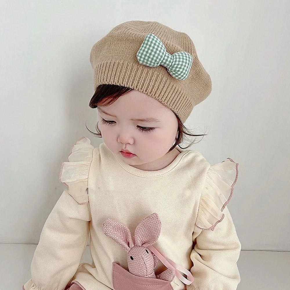 Toddler Bowknot Knit Beret Hat – Warm Windproof Beanie 1–3Y