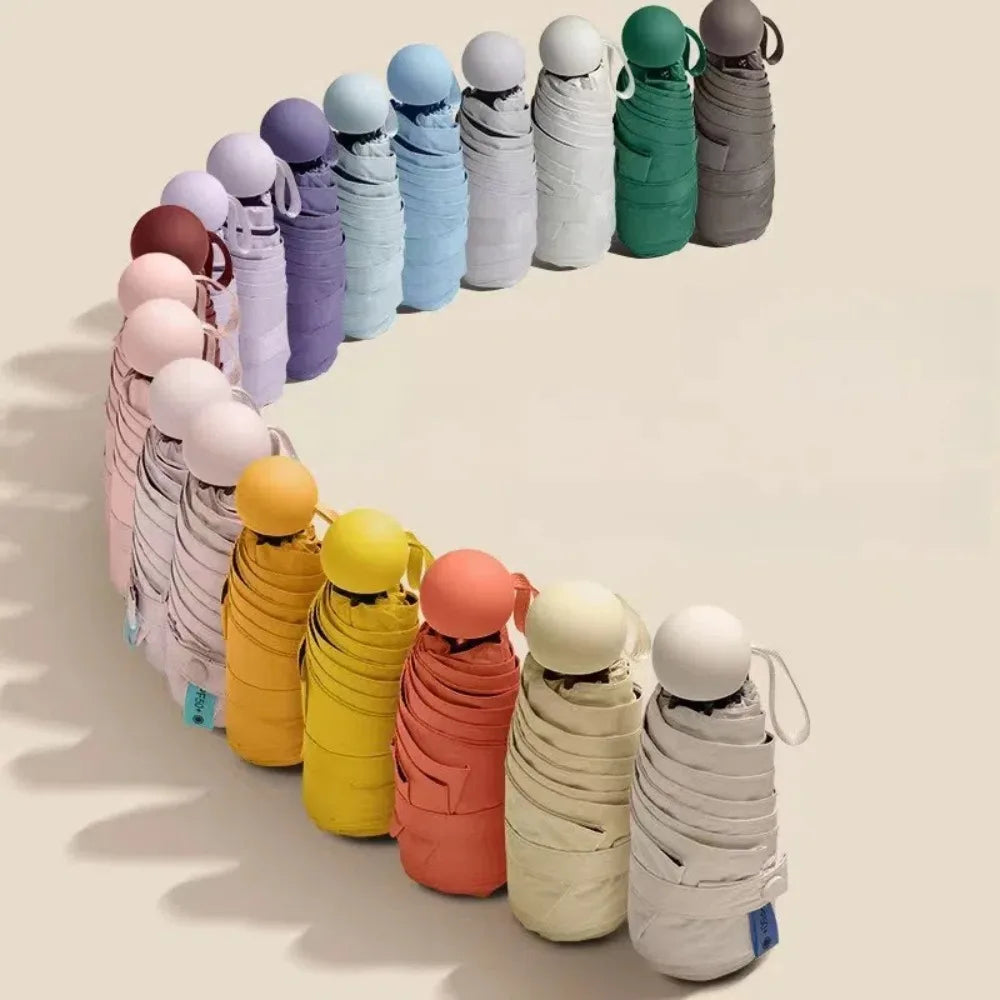 Mini Capsule Folding Umbrella UPF50+ – Portable Sun & Rain