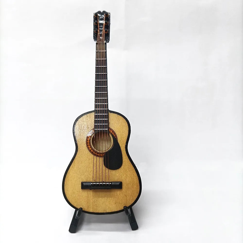 Handmade Wooden Miniature Guitar – Decorative Dollhouse Model