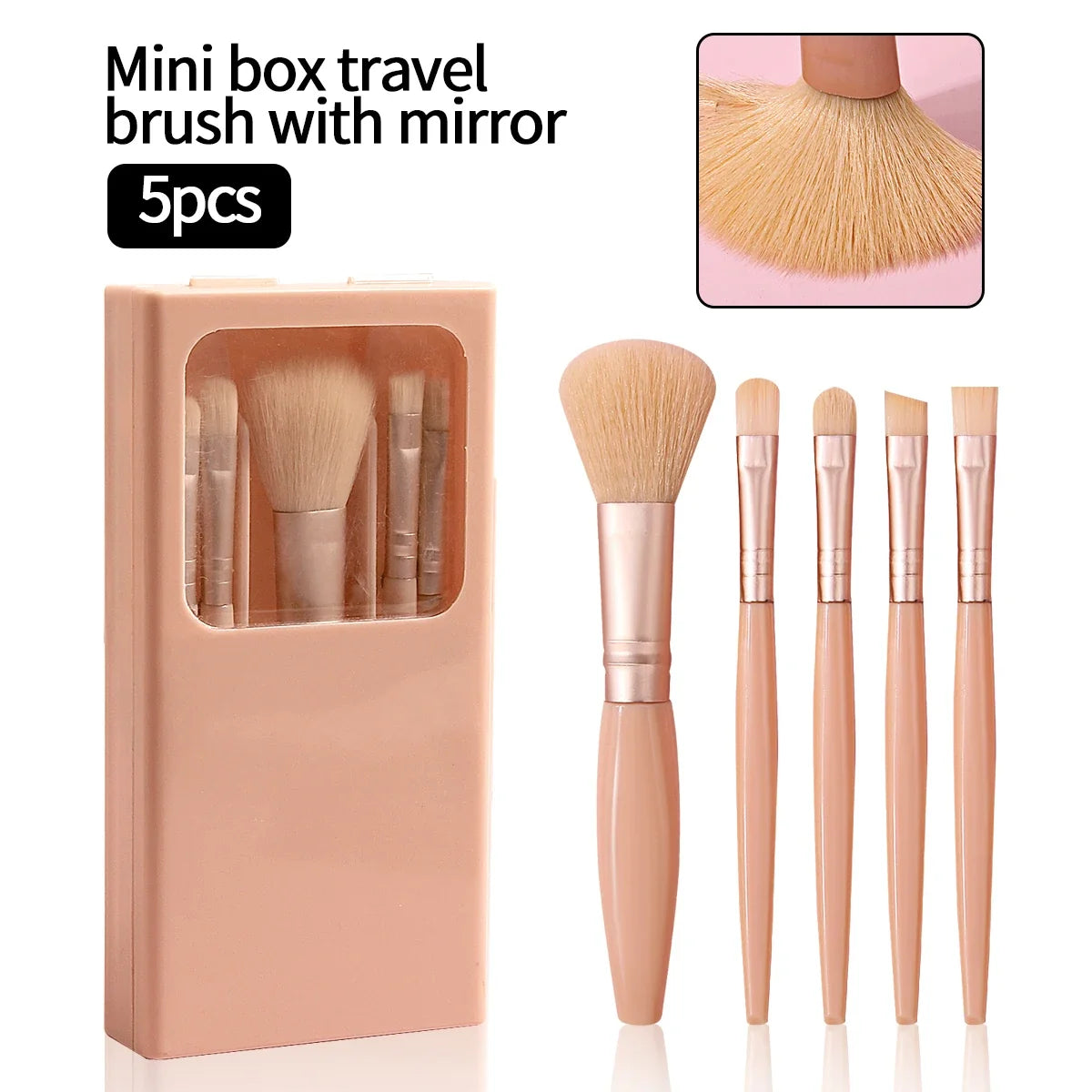 5-Piece Portable Makeup Brush Set with Mirror & Travel Case
