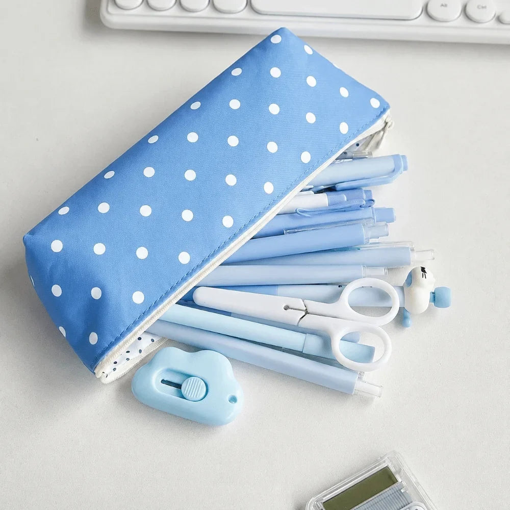 Polka Dot Pencil Case Large Capacity Zipper Stationery Pouch