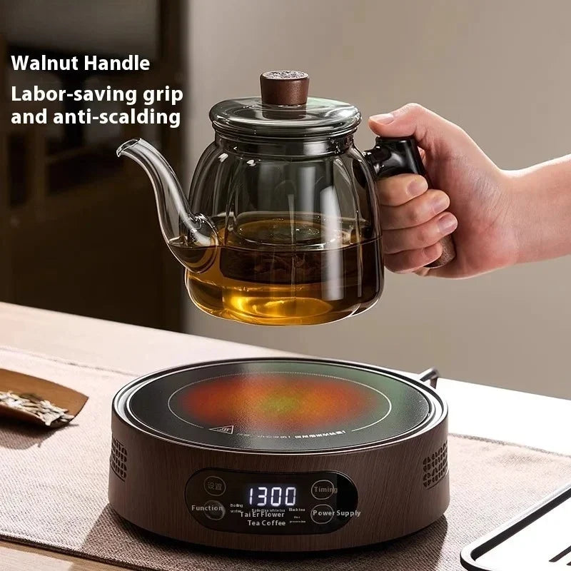 Glass Tea Pot with Pull-Filter – Heat-Resistant Brewing Kettle