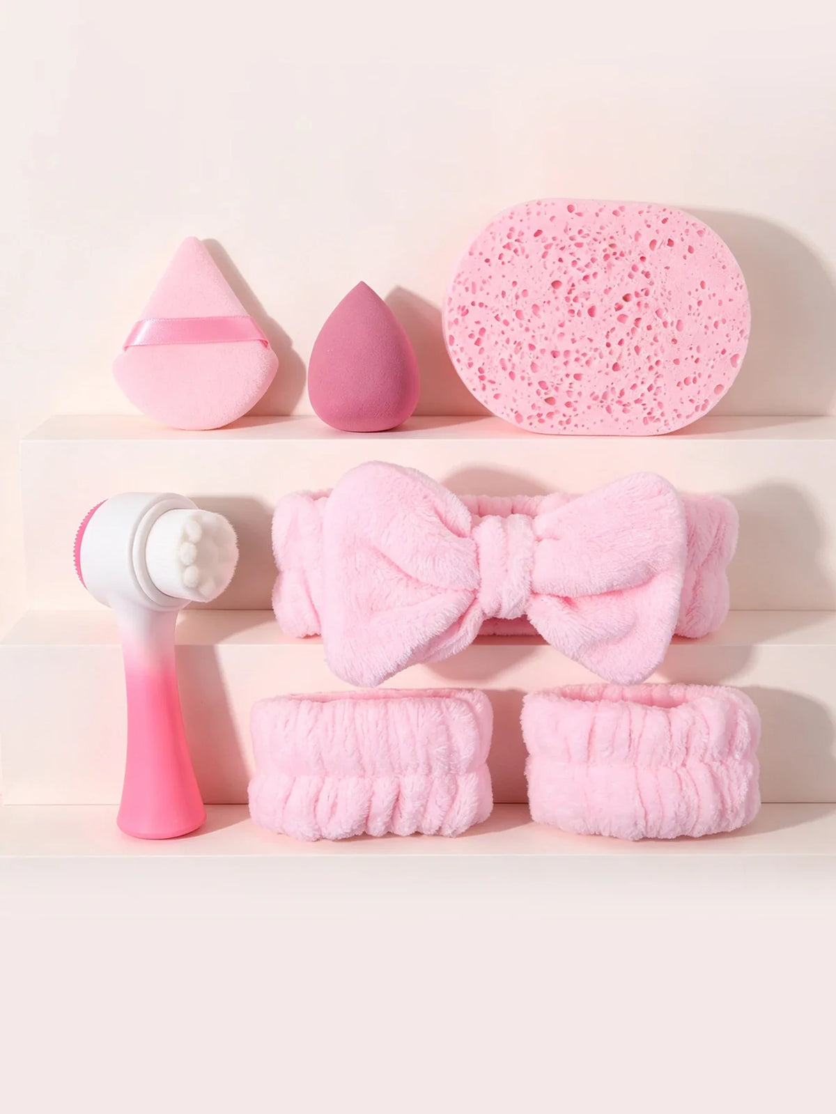 7-Piece Makeup Tool Set – Hair Band, Puffs & Facial Brush Kit