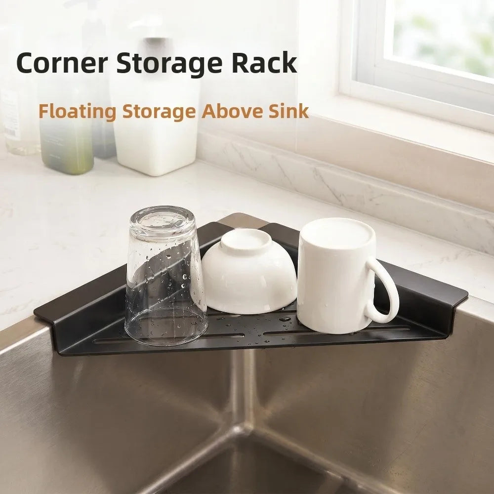 Carbon Steel Sink Corner Rack – Rust-Proof Drain & Sponge Holder