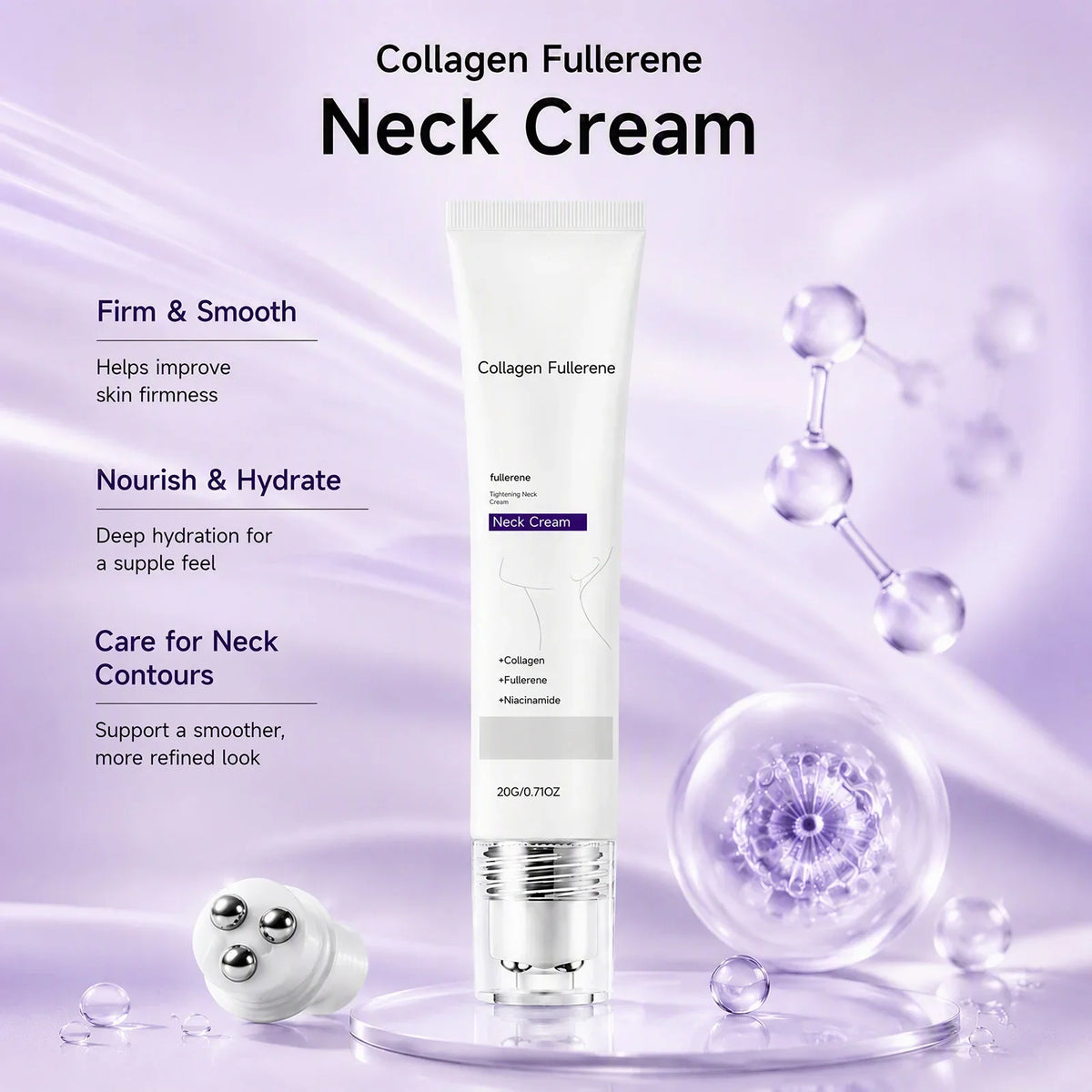 Roller-Ball Neck Cream – Collagen, Fullerene & Niacinamide