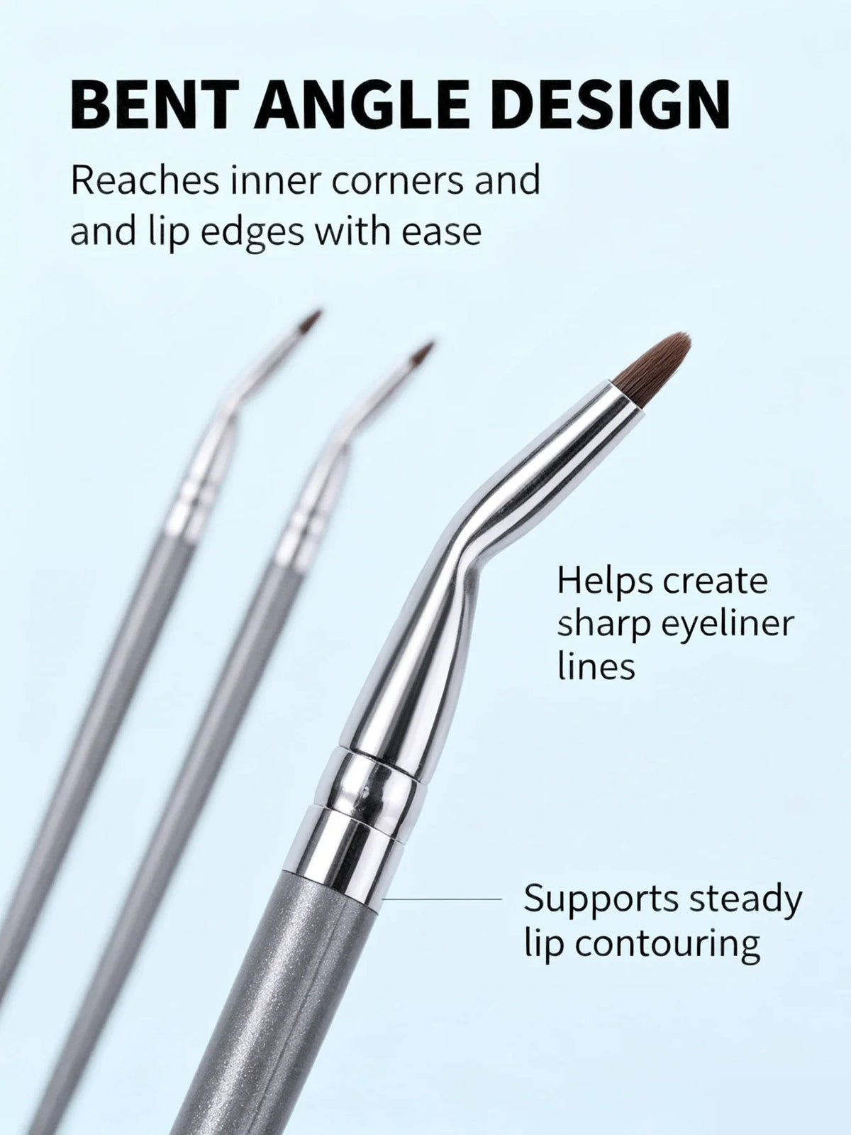 3-Piece Bent Eyeliner & Lip Brushes – Angled Precision Tip
