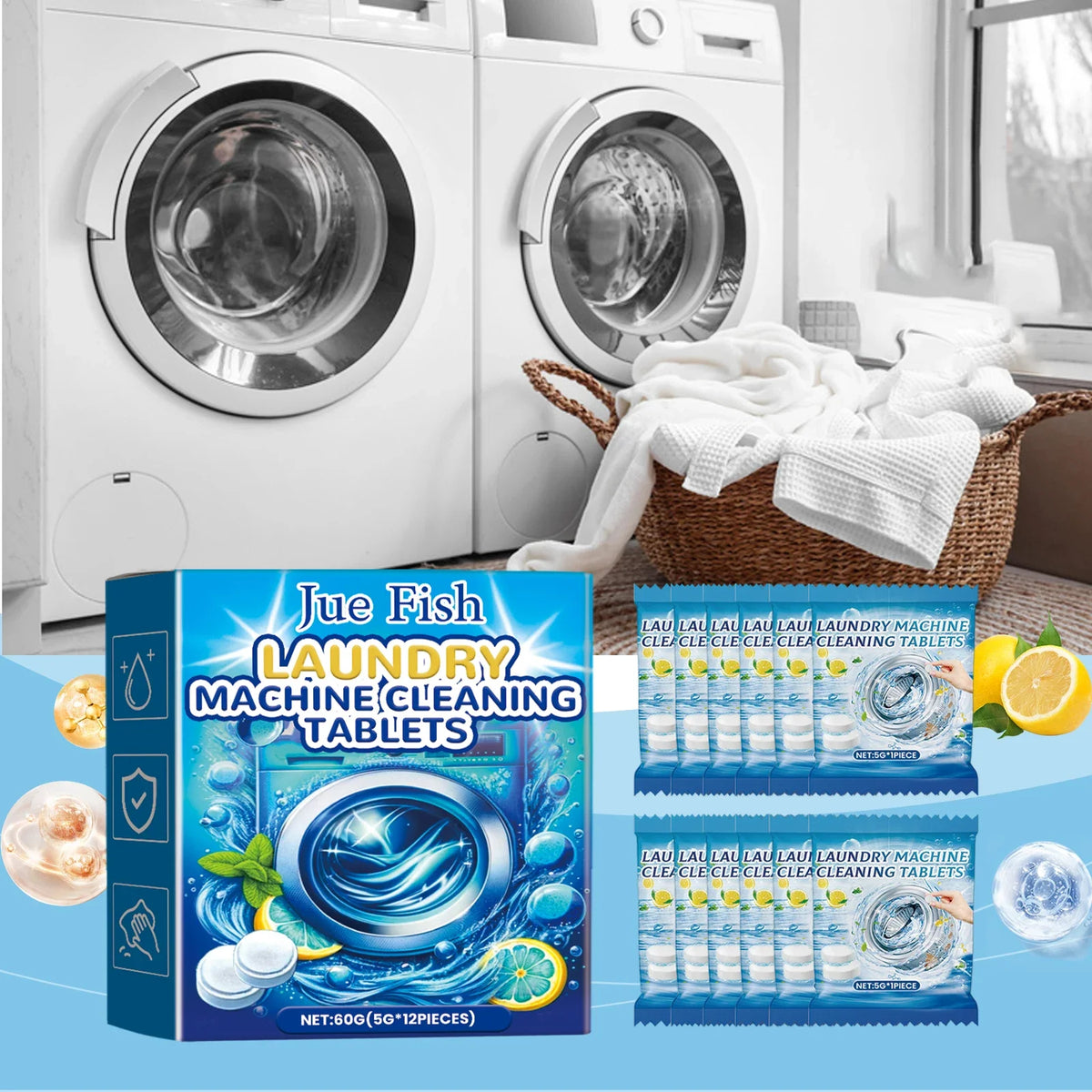 Washing Machine Cleaning Tablets 12PCS – Deep Clean & Odor Free
