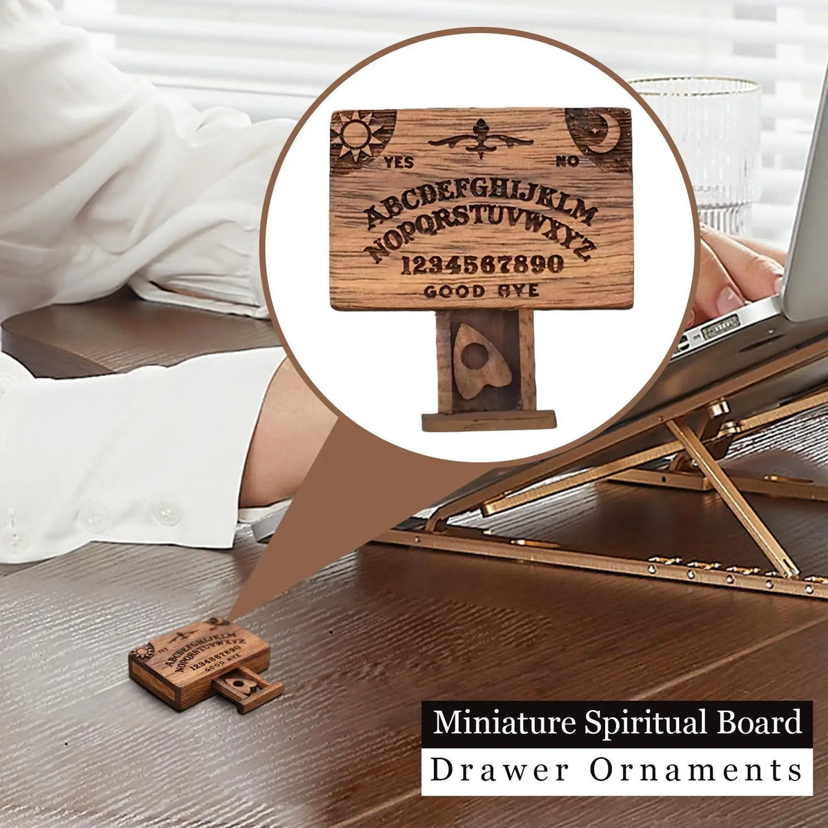 Mini Wooden Ouija Board Miniature with Drawer & Planchette