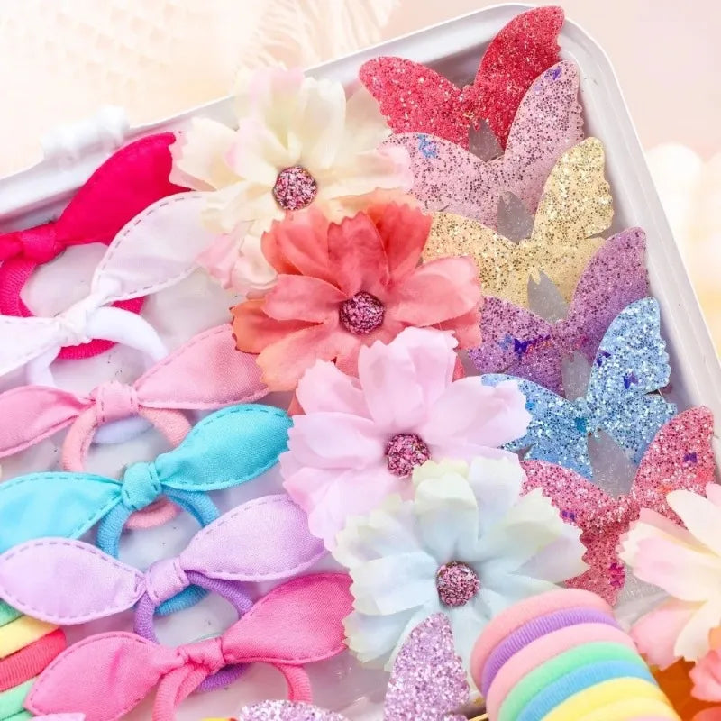 190 Pcs Girls Hair Accessories Set – Colorful Elastic Ties & Clips