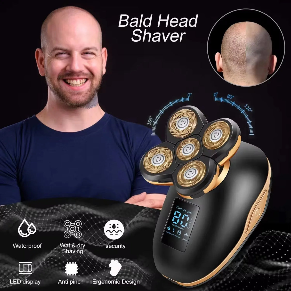 Smart LED 5-Head Rotary Electric Shaver for Men – Wireless