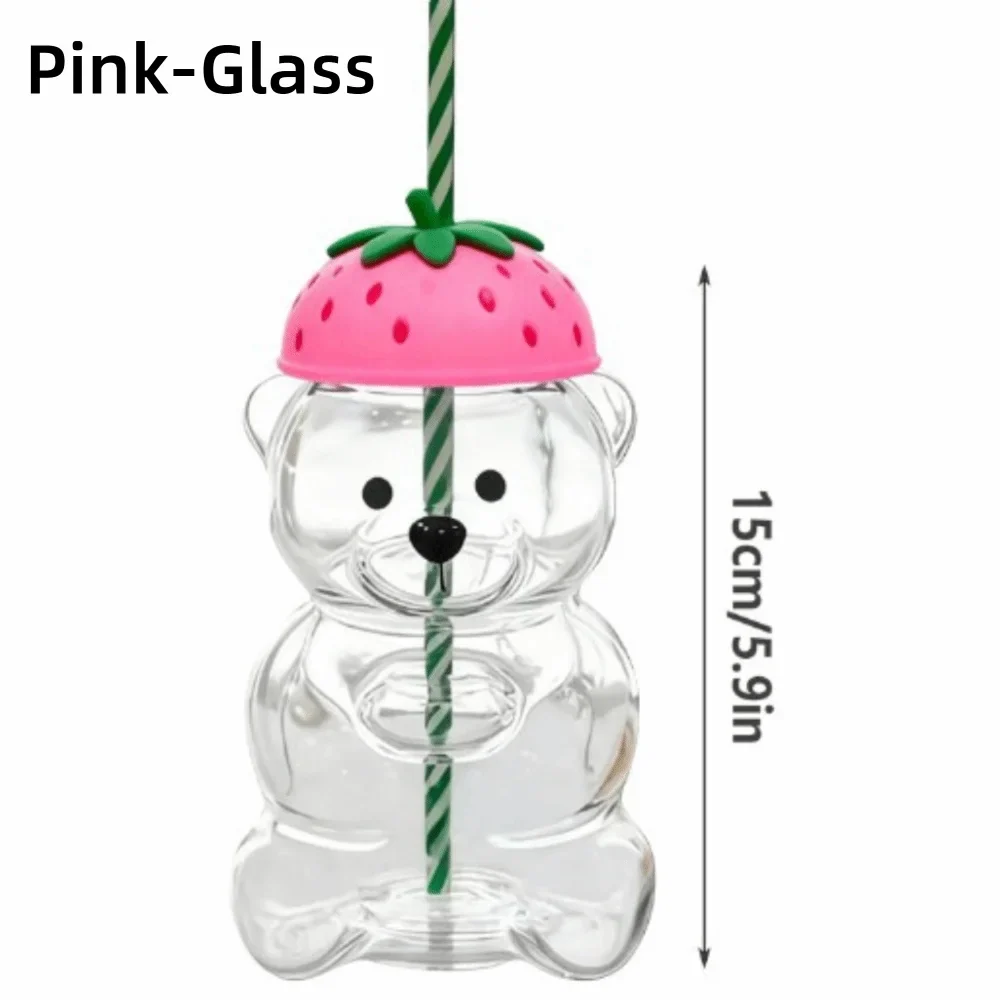 Teddy Bear Glass Cup with Lid & Straw – Large Capacity