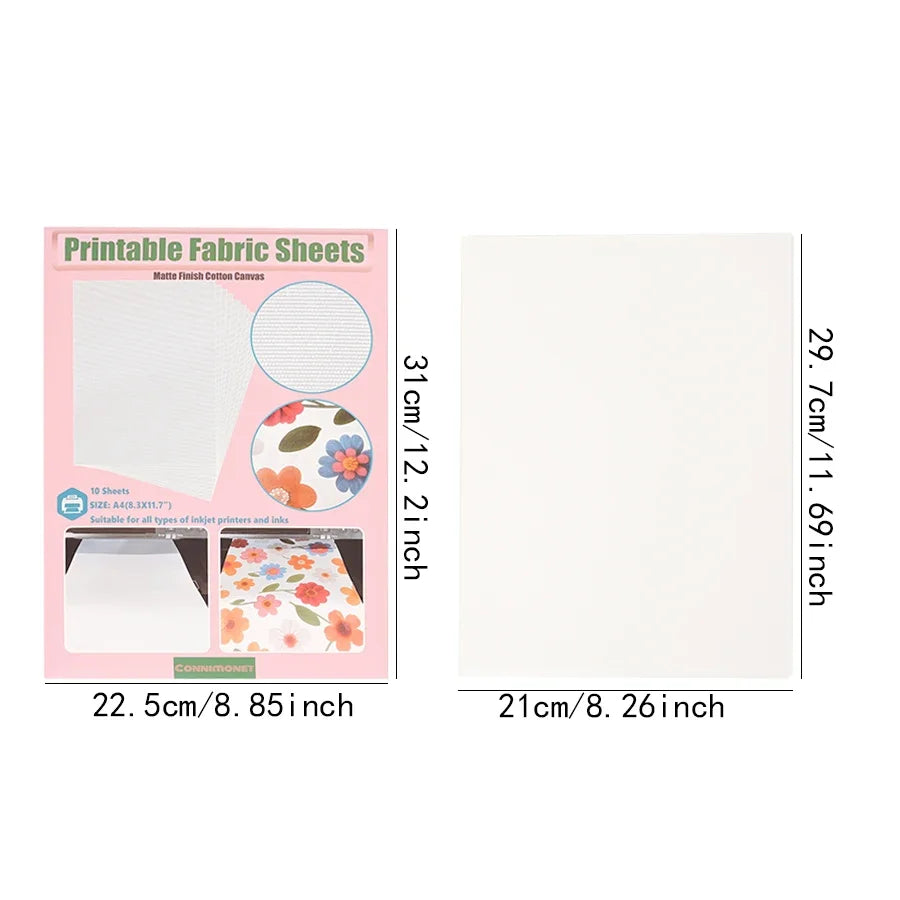Printable White Cotton Canvas Fabric A4 – 5 or 10 Pack Inkjet