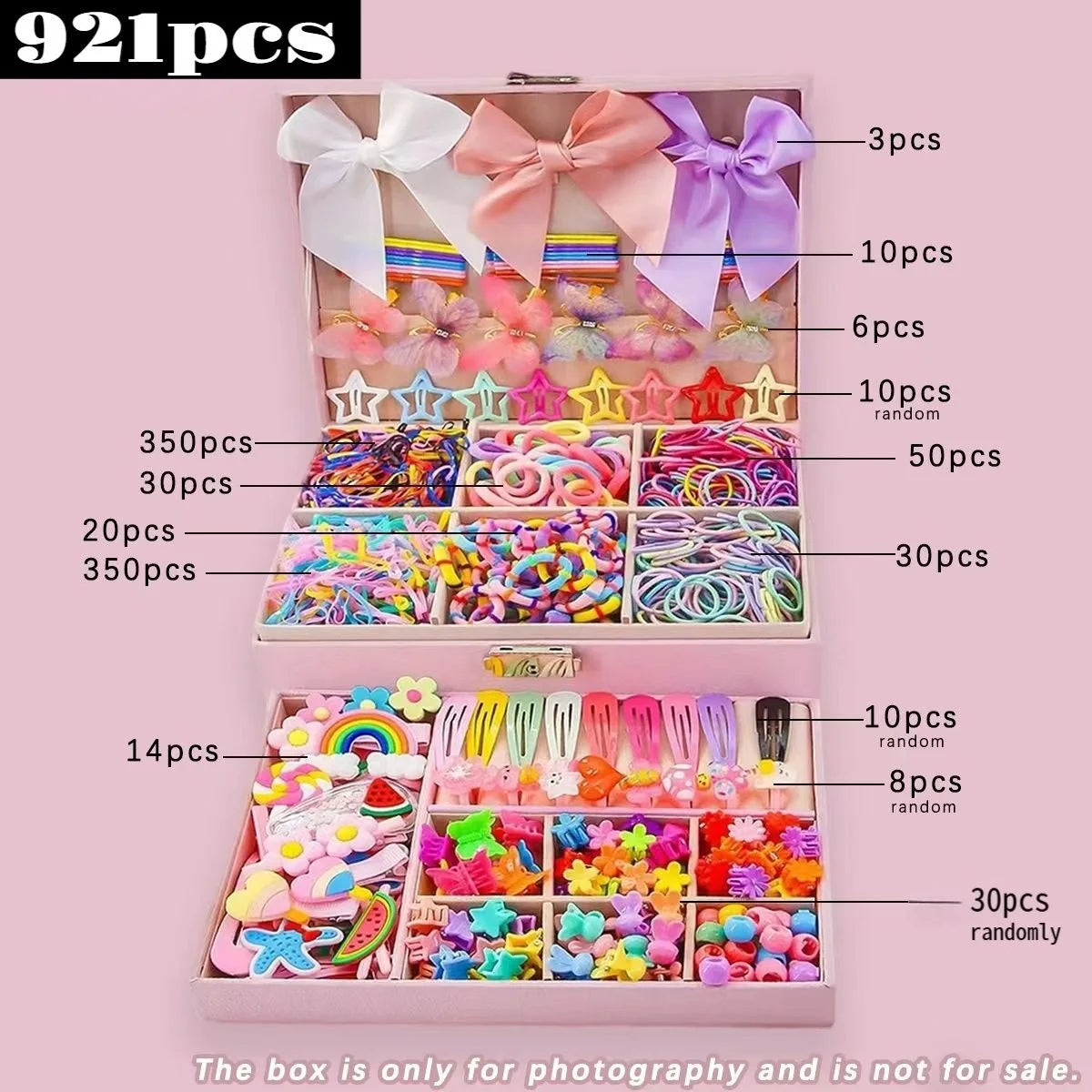 881Pcs Kids Hair Accessories – Clips, Ties & Scrunchies Set