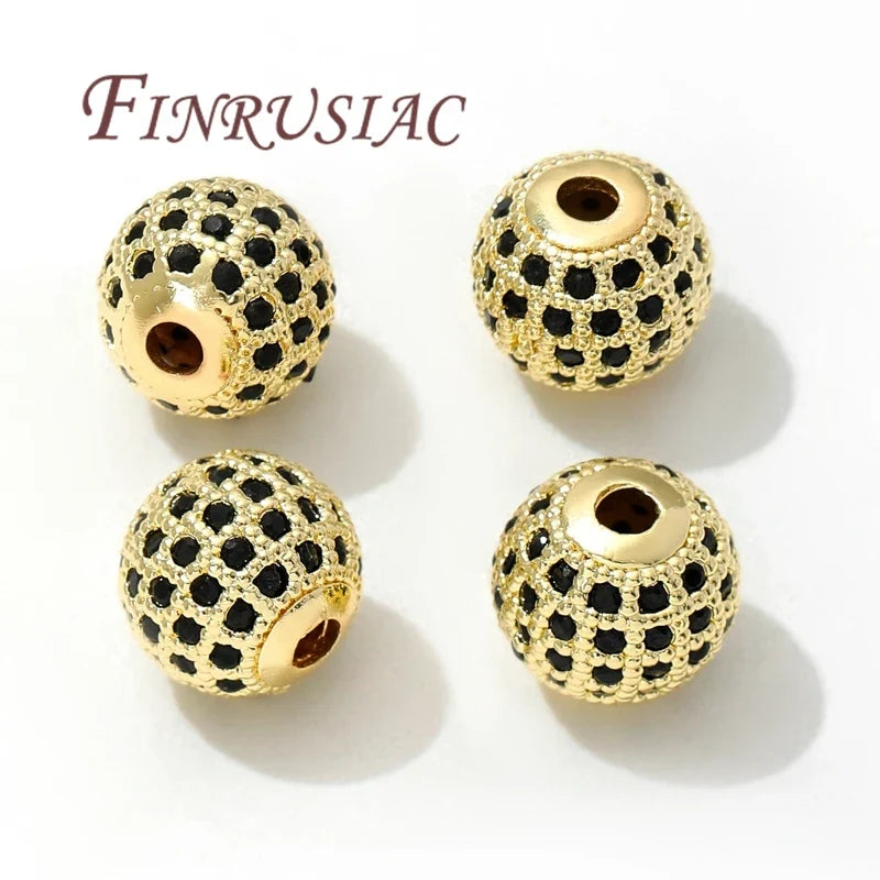 18K Gold Plated Zircon Spacer Beads 6mm 8mm 10mm | DIY Jewelry