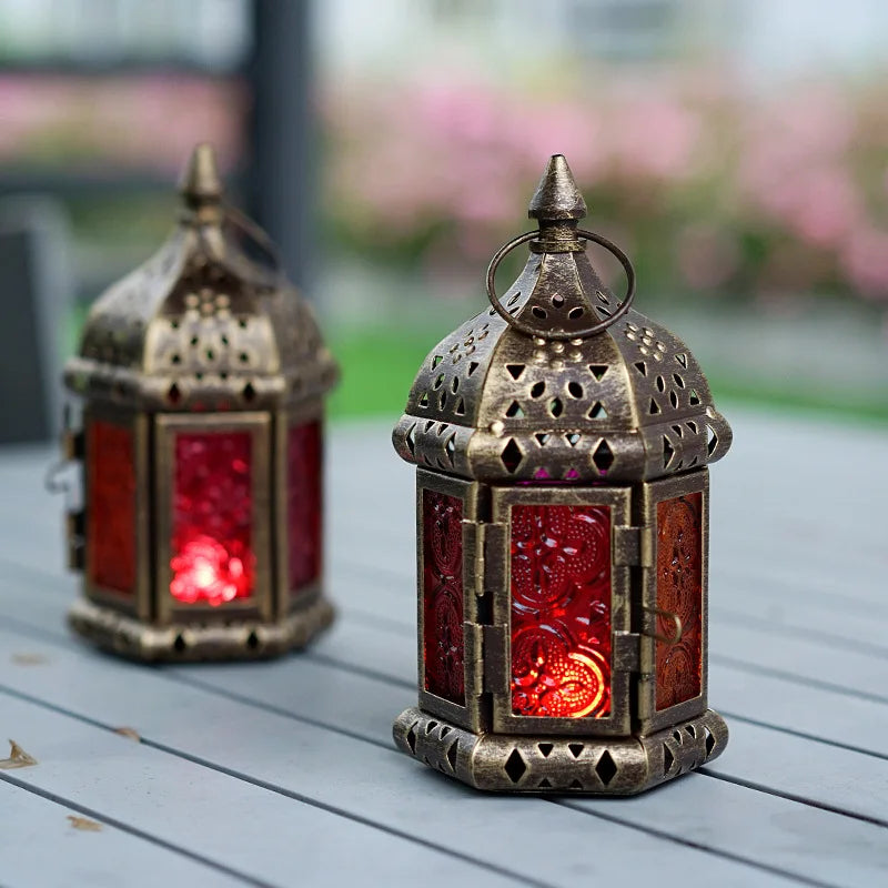 Moroccan Hanging Glass Candle Lantern | Iron Pendant Stand