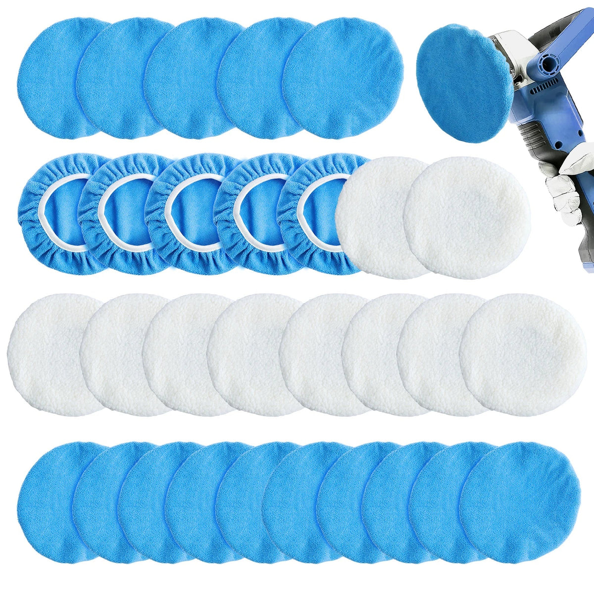 15Pcs Car Polishing Buffing Pad Set 7-10 Inch Microfiber & Wool