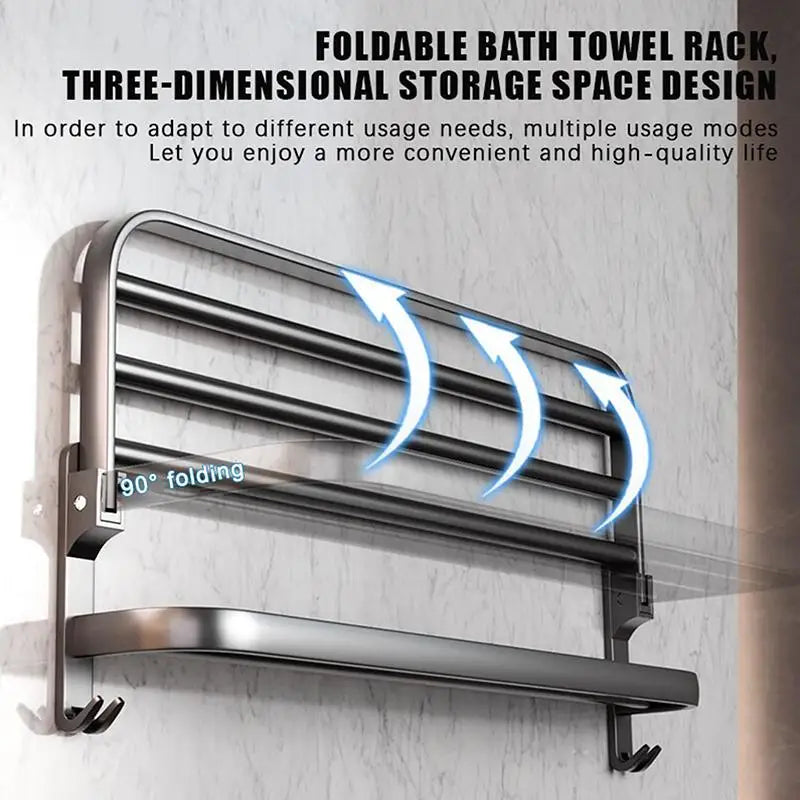 Self-Adhesive No-Drill Wall Towel Rack – Dual-Layer Matte Black