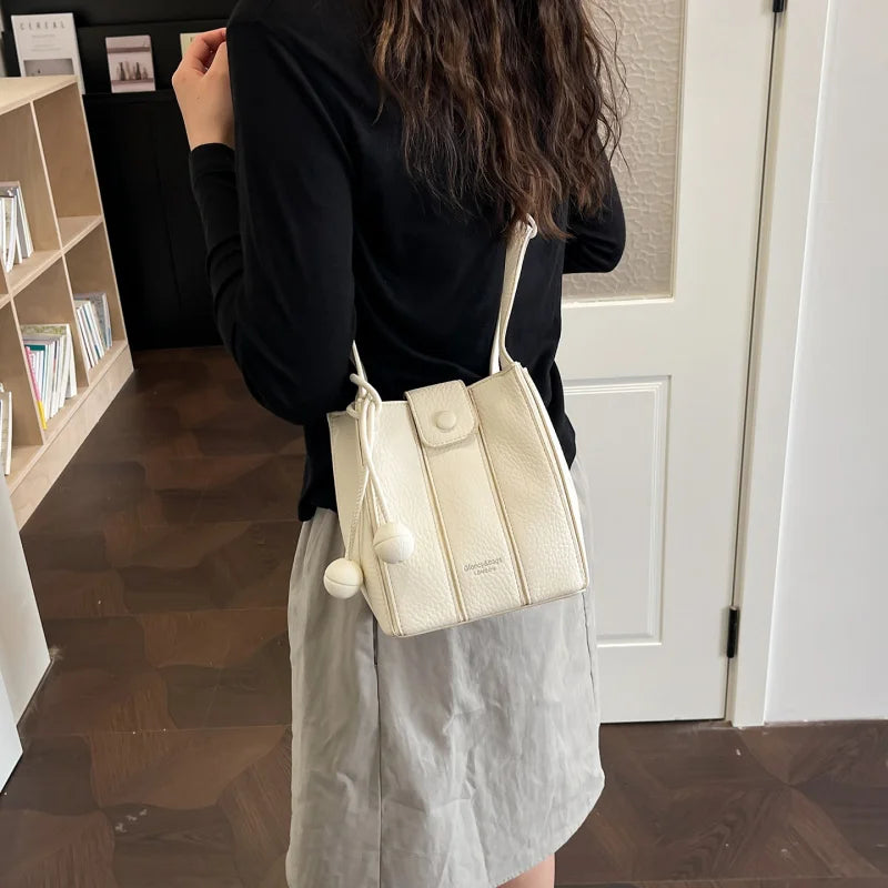 Korean Minimalist Patchwork Bucket Bag | Retro Shoulder Bag