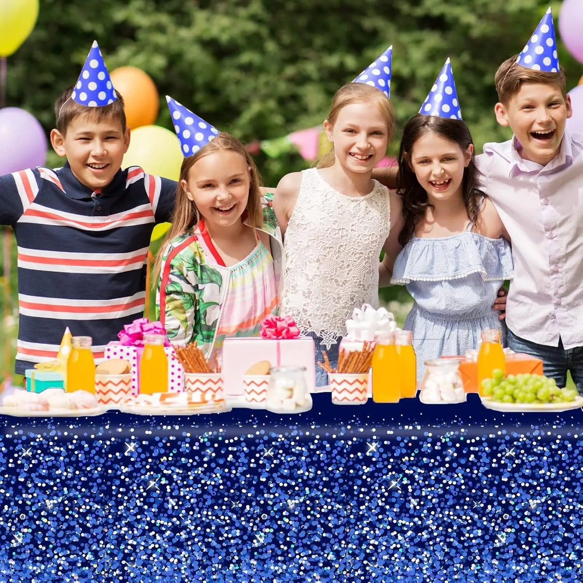 Navy Blue Silver Disposable Tablecloth 54x108" Party Decor