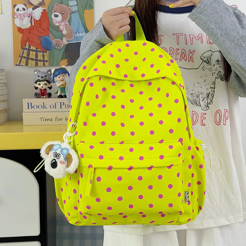 Korean Polka Dot Canvas Backpack – Lightweight School Bag