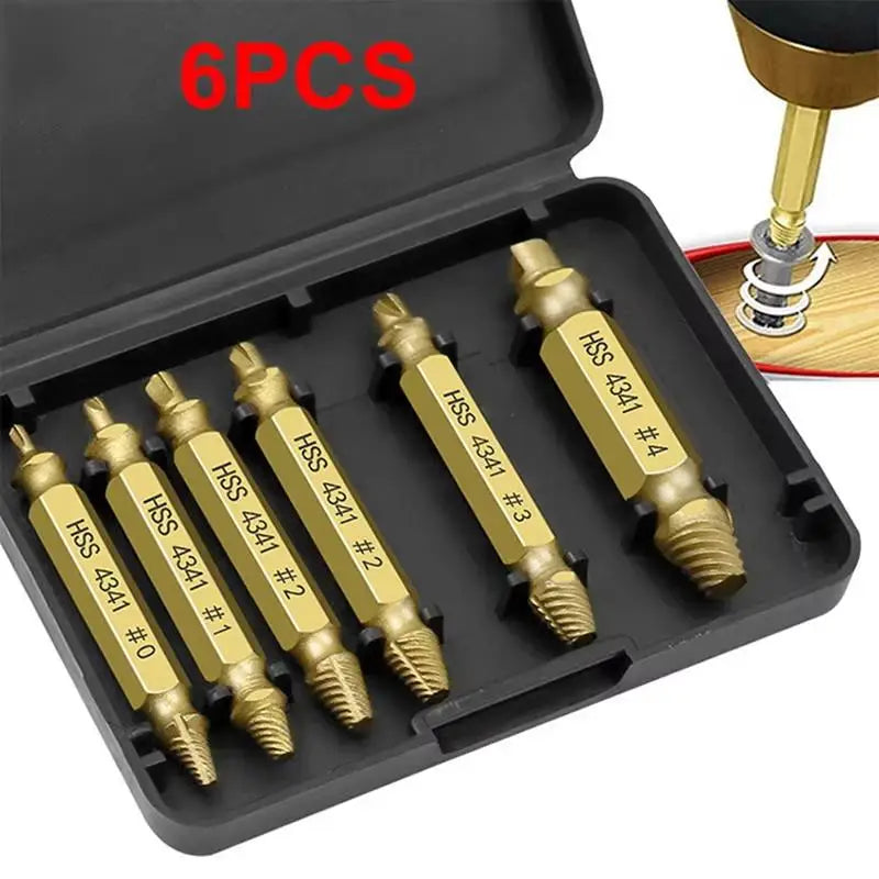6-Piece Screw Extractor Set – Broken Bolt & Stripped Remover