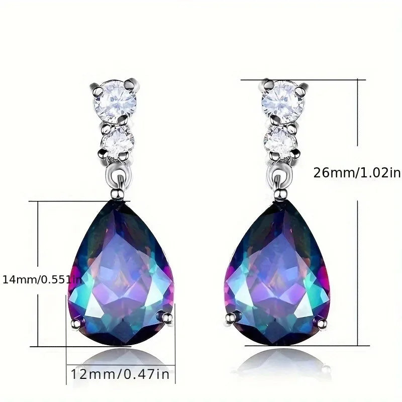 10 Pairs Teardrop CZ Dangle Earrings Set – Multicolor Crystal
