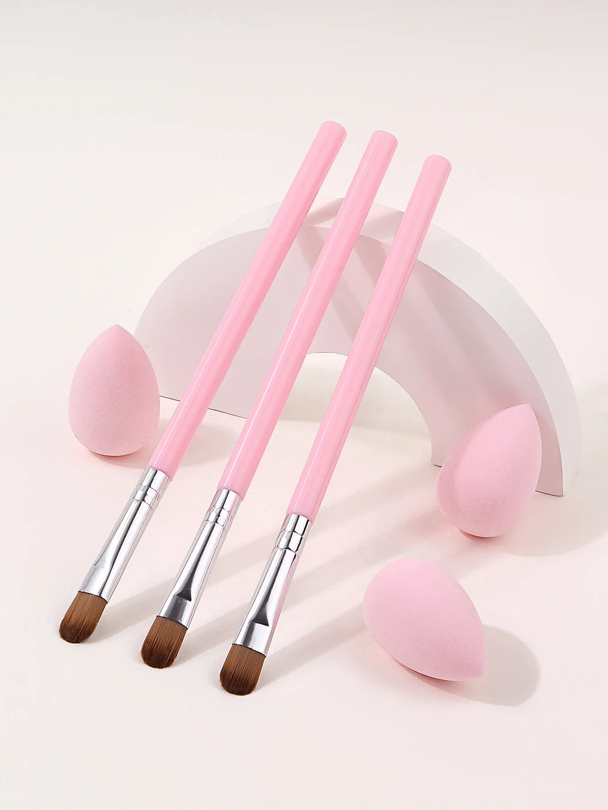 6-Piece Pink Handle Eyeshadow Brush Set with Beauty Sponge